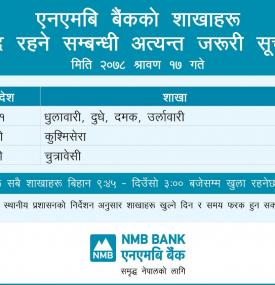 Branch Closing Schedule for Shrawan 17, 2078.