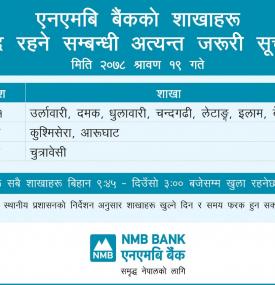 Branch Closing Schedule for Shrawan 19, 2078.