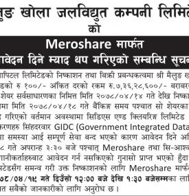 Notice regarding IPO time extension of Mailung Khola Jal Vidhut Company