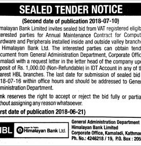 Sealed Tender Notice  !!!