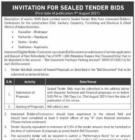Invitation for Tender Bids