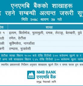 Branch Closing Schedule for Shrawan 27, 2078.