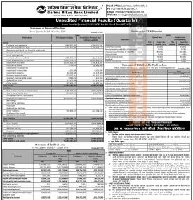 गरिमा विकास बैंकको खुद नाफा ८२ कारोड ५२ लाख रुपैयाँ - Q4 -