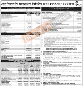 ICFC Finance has posted a net profit of Rs 196.27 million during the 4th quarter.