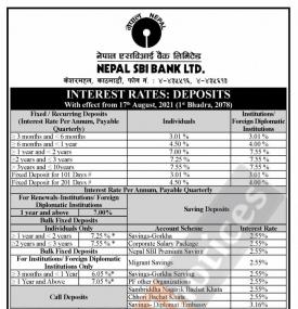 नेपाल  एसबिआई बैंकको नयाँ व्याजदर सार्वजनिक - Interest Rates -