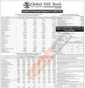ग्लोबाल आइएमई बैंकको खुद नाफा ४ अर्व १२ करोड ६५ लाख रुपैयाँ - Q4 Report -