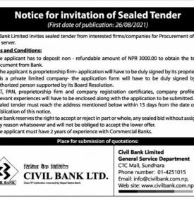 Notice for invitation of sealed tender 