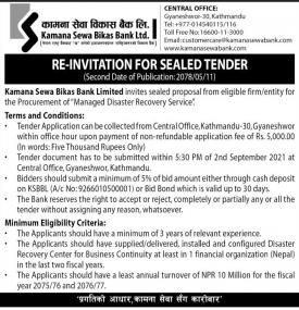 Re-Invitation for Sealed Tender