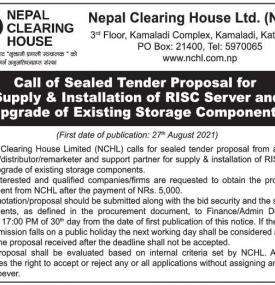 Call for Sealed Tender Proposal for Supply & Installation of RISC Server