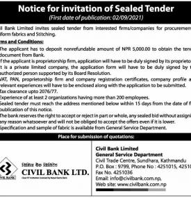 Notice for Invitation of Sealed Tender