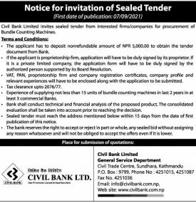Notice for Invitation of Sealed Tender