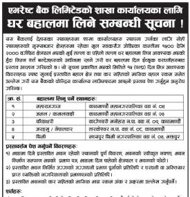 बैंकको शाखा कार्यालयका लागि घर बहालमा लिने सम्बन्धी सूचना