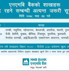 Branch Closing Schedule for Bhadra 27, 2078.