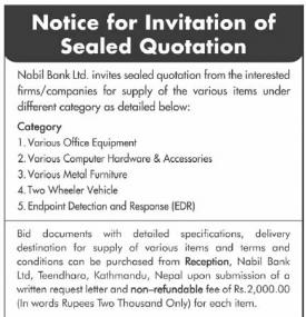 Notice for Invitation of Sealed Quotation