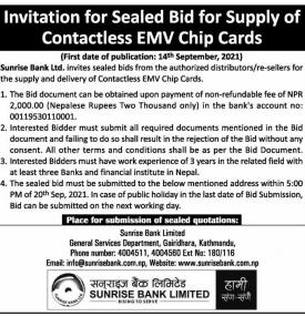 Invitation for Sealed Bid for Supply of Contactless EMV Chip Cards