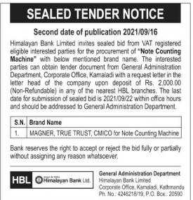 Sealed Tender Notice
