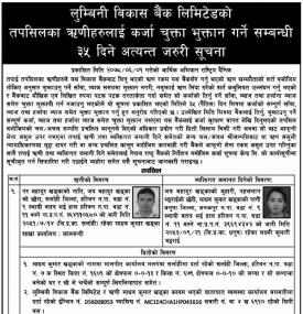 ऋणीहरुलाई कर्जा चुक्ता भुक्तान गर्ने बारे सूचना