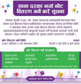 साना दरका नयाँ नोट वितरण गर्ने बारे सूचना !