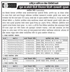 सुन कर्जाको धितो लिलाम बिक्री सम्बन्धी सूचना