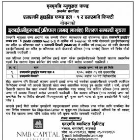 इकाईधनीहरुलाई प्रतिफल नगद लाभांश वितरण सम्बन्धी सूचना