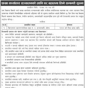 शाखा कार्यालय संचालनको लागि घर बहालमा लिने सम्बन्धी सूचना