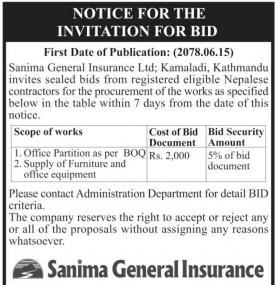 Notice for The Invitation for Bid