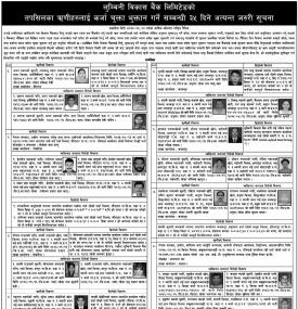 लुम्बिनी विकास बैंकका तपशिलका ऋणीहरुलाई कर्जा चुक्ता भुक्तान गर्ने सम्बन्धी सूचना