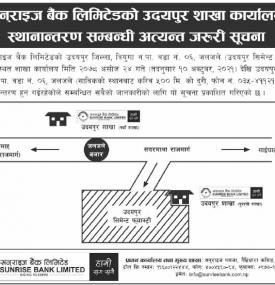 बैंकको शाखा स्थानान्तरणबारे सूचना