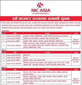 NIC Asia बैंकको दशैँ काउन्टर सञ्चालन सम्बन्धी सूचना