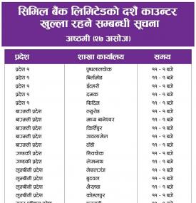 सिभिल बैंक लिमिटेडको दशैं काउन्टर खुल्ला रहने सम्बधी सूचना !! 