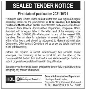 Sealed Tender Notice