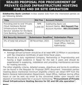 Sealed Proposal for Procurement of Private Cloud Infrastructure Hosting for DC and DR Site Operation