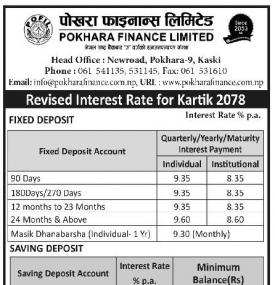 Revised Interest Rates for Kartik 2078