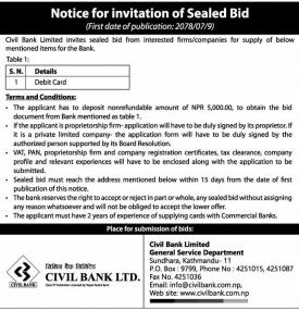 Notice for Invitation Sealed Bid