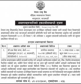 बचतपत्रहरुमाथिको हकदवी सम्बन्धी नेपाल राष्ट्र बैंकको सूचना
