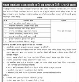 बैंकको शाखा कार्यालयक सञ्चालनको लागि घर बहालमा लिने सम्बन्धी सूचना