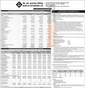 बैंक अफ काठमाडौंको खुद नाफा २५ करोड ३४ लाख रुपैयाँ - 1st Quarterly Report -