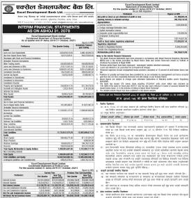 एक्सेल डेभलपमेण्ट बैंकको खुद नाफा १ करोड ८२ लाख रुपैयाँ - Q1 Report -