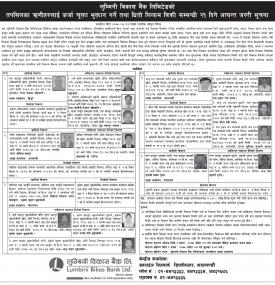लुम्बिनी विकास बैंकको तलसिलका ऋणीहरुलाई कर्जा चुक्ता भुक्तान गर्नेबारे २१ दिने सूचना
