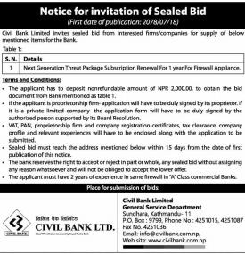 Notice for Invitation of Sealed Bid