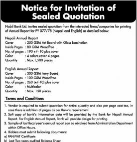 Notice for Invitation of Sealed Quotation