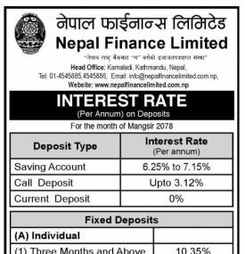नेपाल फाइनान्सको नयाँ ब्याजदर सार्वजनिक - Interest Rates -