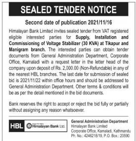 Sealed Tender Notice