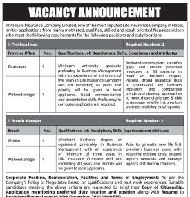 इन्स्योरेन्समा कर्मचारी आवश्यकता - JOB VACANCY -