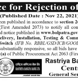 Notice for Rejection of Bids