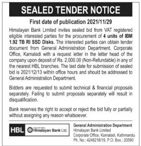 Sealed Tender Notice
