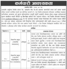 लघुवित्तमा कर्मचारी आवश्यकता - JOB VACANCY -