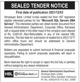 Sealed Tender Notice