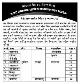बैंकको तयारी अवस्थामा रहेको शाखा कर्यालयहरु बिक्रीमा