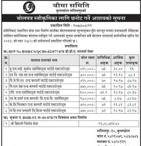 बोलपत्र स्वीकृतिका लागि छनोट गर्ने आशयको सूचना